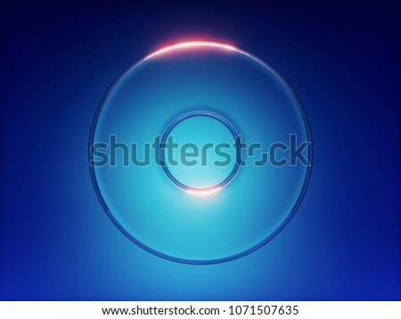 3d render, abstract blue background, glass shape, round lens, isolated design element