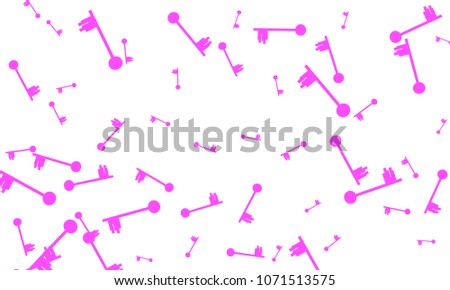 Many Pink Keys of Different Size on White Background