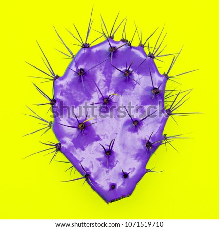 Purple Cactus. Art design. Minimal flat lay art