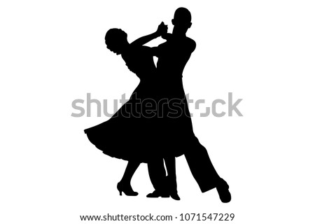 couple dancers black silhouette on competition in ballroom dancing Royalty-Free Stock Photo #1071547229