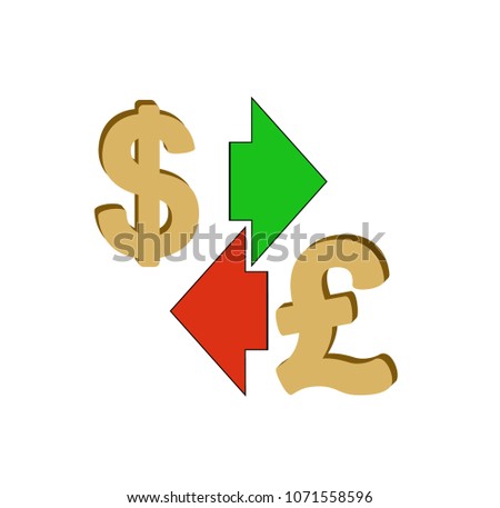 exchange dollar to british pound , design concept ,  signs dollar and british pound with green and red arrow , icon and symbol currency design on a white background