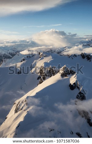 Beautiful aerial view of Canadian Mountain Landscape. Taken North of Vancouver, British Columbia, Canada.