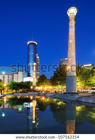 Centennial Olympic Park in Atlanta, GA. The Park was built for the Centennial 1996 Summer Olympics and remains a popular destination.