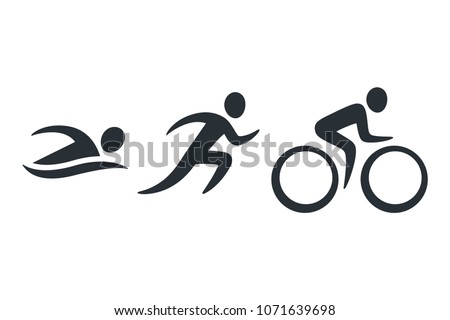Triathlon activity icons - swimming, running, bike. Simple sports pictogram set. Isolated vector logo. Royalty-Free Stock Photo #1071639698