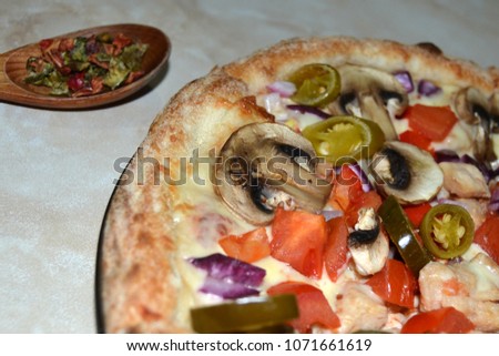 Hot Pizza with mushrooms , Ready to Eat ,
