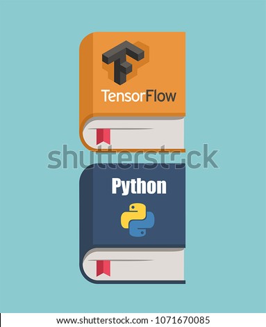 Icon of books about programming and neural networks. A book on TensorFlow and the Python programming language.