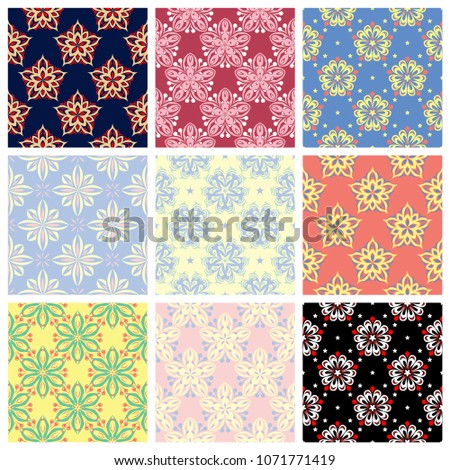 Set of seamless backgrounds with floral patterns for wallpapers, textile and fabrics