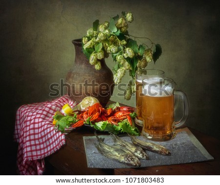 Still life with beer and snacks