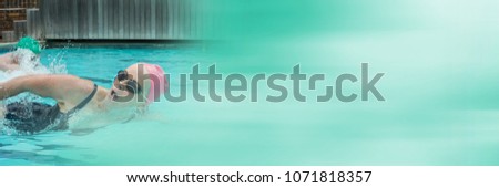 Woman swimming in Swimming pool with transition