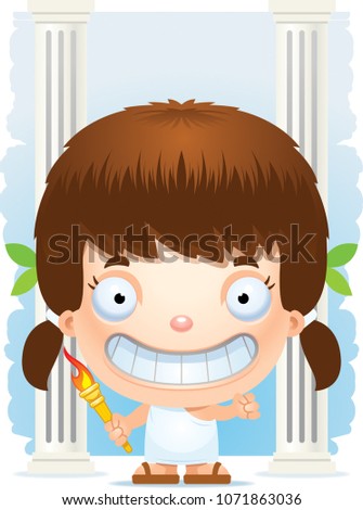 A cartoon illustration of a girl Olympian smiling.