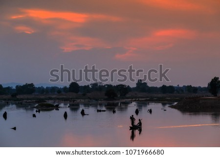Beautiful sunset on the marsh in countryside of Thailand.