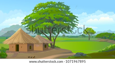 Farm huts in the middle of the meadows