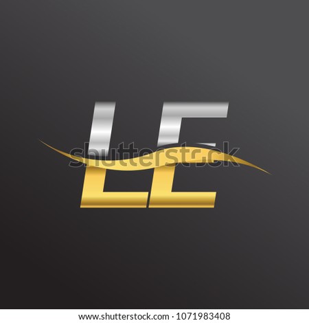 initial letter logo LE company name gold and silver color swoosh design. vector logotype for business and company identity.