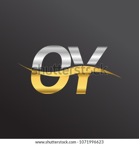initial letter logo OY company name gold and silver color swoosh design. vector logotype for business and company identity.