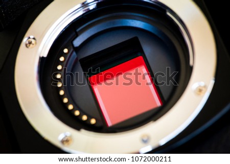 Close up Mirrorless micro 4/3 Digital Camera Sensor and lens mount. Digital Camera Technology concept.