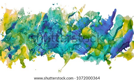 Colorful watercolor spots hand drawn paper texture isolated on white background, stain row for text design, web, label, card, backdrop, tag.