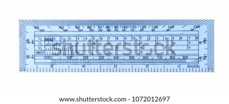 protractor ruler on white background. plastic rule.