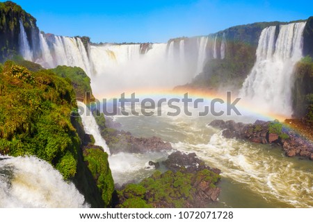 Devil's Throat (Garganta del Diablo) is the biggest of the Iguazu Waterfalls. Located on the Iguazu River on the border of the Argentina and the Brazil. Royalty-Free Stock Photo #1072071728