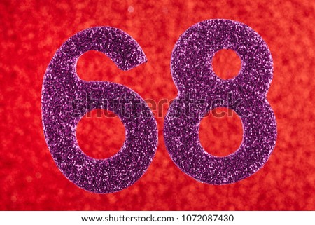Number sixty-eight purple color over a red background. Anniversary. Horizontal