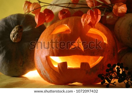 Halloween pumpkin head jack lantern.