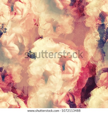 photo and watercolour spring seamless pattern with peonies flowers - digital mixed media artwork. background for textile decor and design