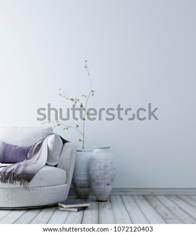 Empty wall for mockup with pastel scandinavian minimalist interior background, 3D rendering,