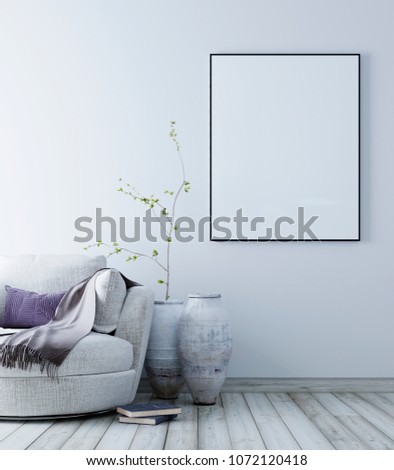 Mock up poster with pastel scandinavian minimalist interior background, 3D rendering,