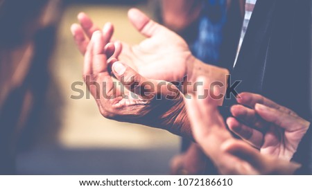 soft focus, Praying and Praise together at Church  Royalty-Free Stock Photo #1072186610