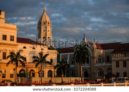 Sunrise in Casco Viejo district of PanamaCity Royalty-Free Stock Photo #1072204088