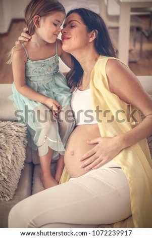 Mommy, Me and baby in belly. Little girl. 