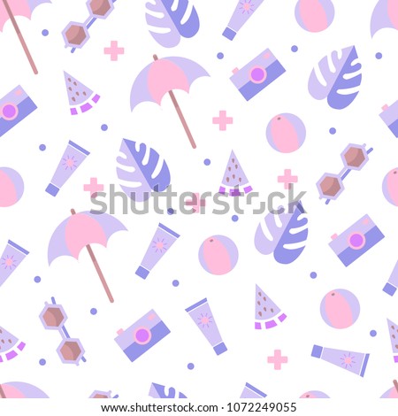 Seamless summer vector pattern. Hello summer. Summer elements.Pattern with beach   elements.Background for for fabrics, textiles, paper, wallpaper, web pages, facebook, youtube or other social media 
