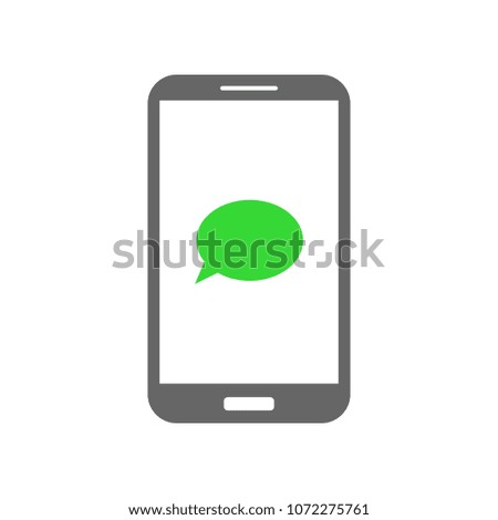 Mobile messenger app. Speech balloon on smartphone screen. Vector icon.