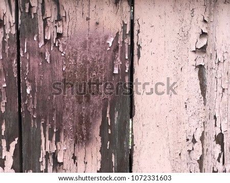 Cracked painted wood planks. Closeup of old fence