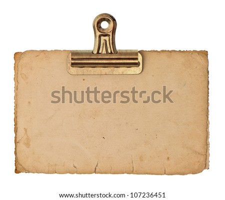 old blank paper photo sheets with clip isolated on white background