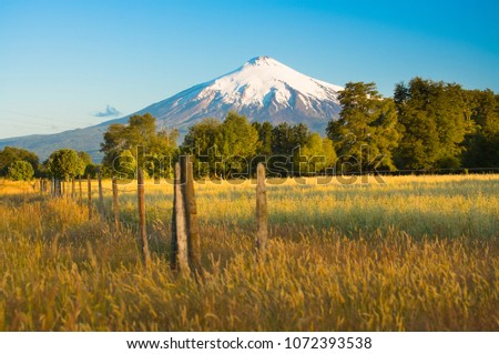 Villarrica Volcano  in the Araucania Region at southern  Chile, South America Royalty-Free Stock Photo #1072393538