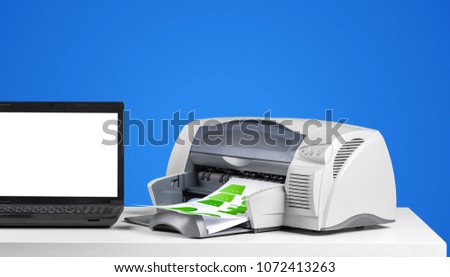 Printer copier machine on a bright colored background