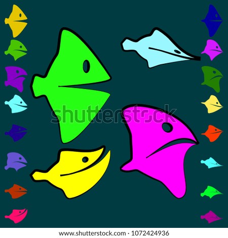 Vector set of good and evil fish for children. For illustrations or childrens textiles.
