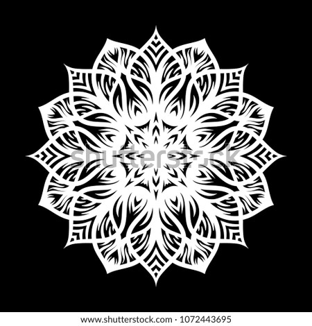 White mandala. Round Ornament Pattern on black background. Vector illustration.