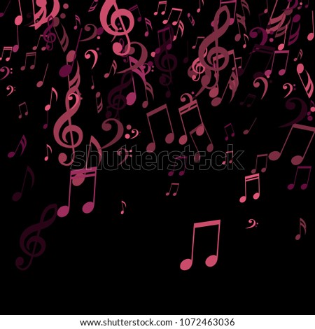 Falling Musical Notes. Creative Background with Notes, Bass and Treble Clefs. Vector Element for Musical Poster, Banner, Advertising, Card. Minimalistic Simple Background.