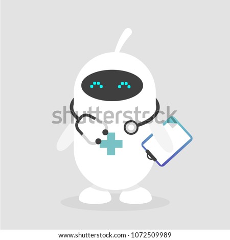Cute white doctor robot. Modern health care. Flat editable vector illustration, clip art