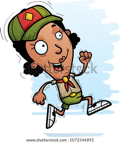 A cartoon illustration of a black woman scout running.