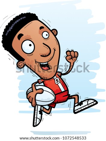 A cartoon illustration of a black man rugby player running.