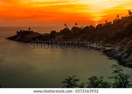 Sunset at Phrom thep or Promthep cave icon of Phuket.Famous travel destinations view point of Phuket,pearl of Andaman.