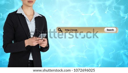 Digital composite of Midsection of businesswoman holding smart phone with search screen in background 32