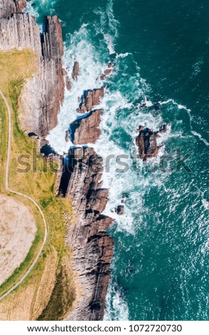 Aerial view of cliffs in Asturias, northern Spain
