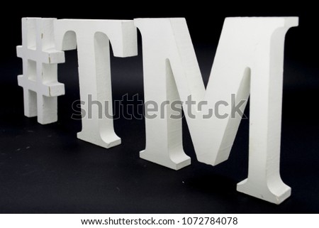 White #TM hashtag trade mark letters isolated in perspective