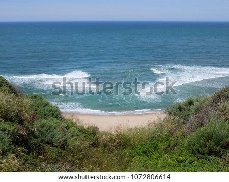 arial view of coastal rip current Royalty-Free Stock Photo #1072806614
