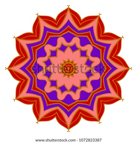 Mandala. Blue, red, purple color flower ornament. Vector illustration