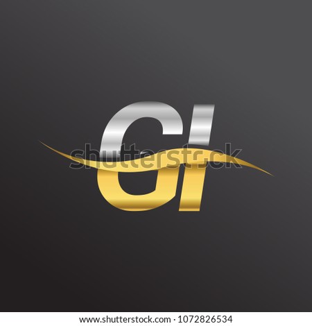 initial letter logo GI company name gold and silver color swoosh design. vector logotype for business and company identity.