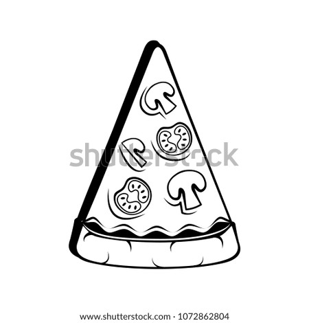 Hand drawn pizza slice. Tomatos and mushrooms.  illustration isolated on white background